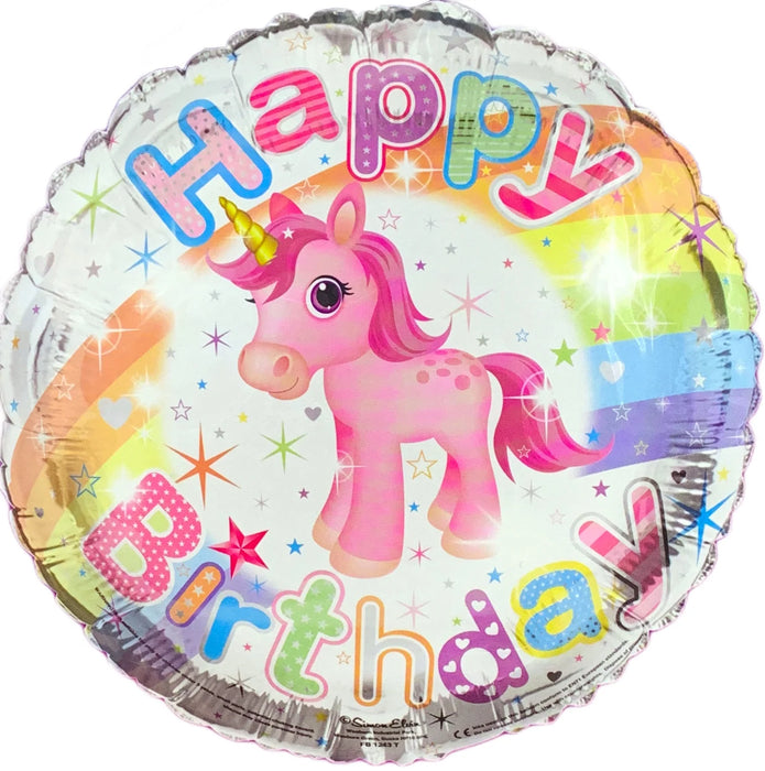 Magical Unicorn Happy Birthday Holographic Foil Helium Balloon (Optional Helium Inflation)