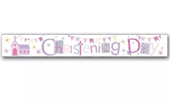 Christening Girl Banner 9ft Long - Sweets 'n' Things