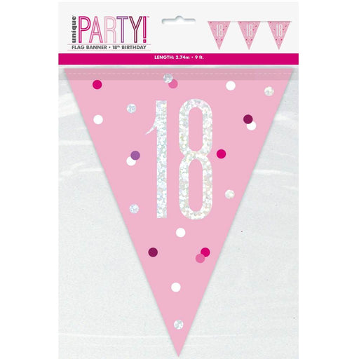 Flag Banner 18th Birthday Pink Glitz - Sweets 'n' Things