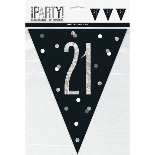 Flag Banner 21st Birthday Black Glitz - Sweets 'n' Things