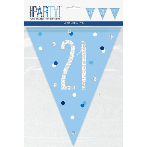 Flag Banner 21st Birthday Blue Glitz - Sweets 'n' Things