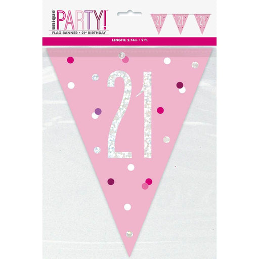 Flag Banner 21st Birthday Pink Glitz - Sweets 'n' Things