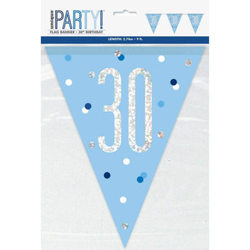 9ft Glitz Blue & Silver Prismatic Plastic Flag Banner 30