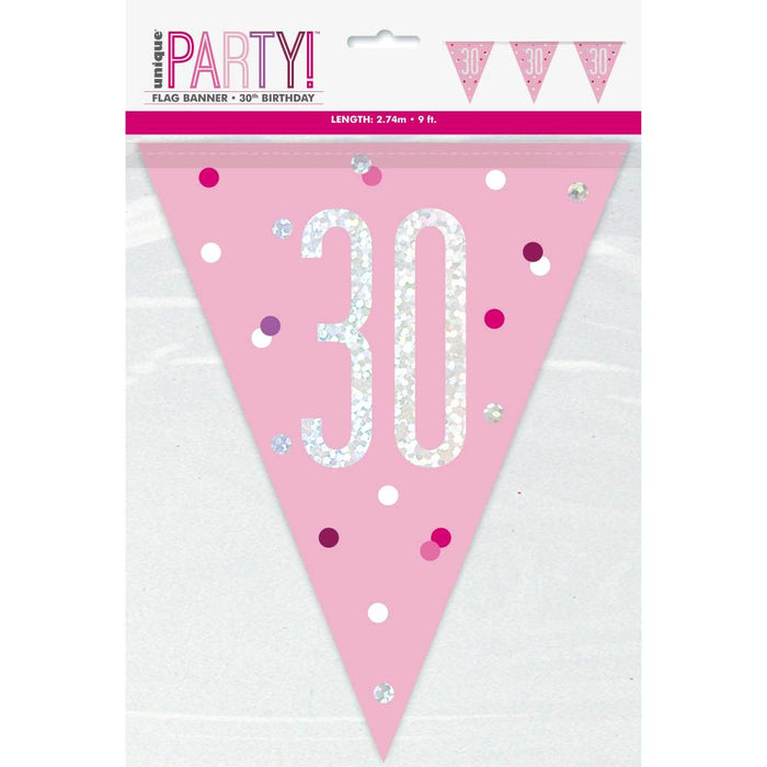 Flag Banner 30th Birthday Pink Glitz - Sweets 'n' Things