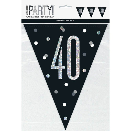Flag Banner 40th Birthday Black Glitz - Sweets 'n' Things