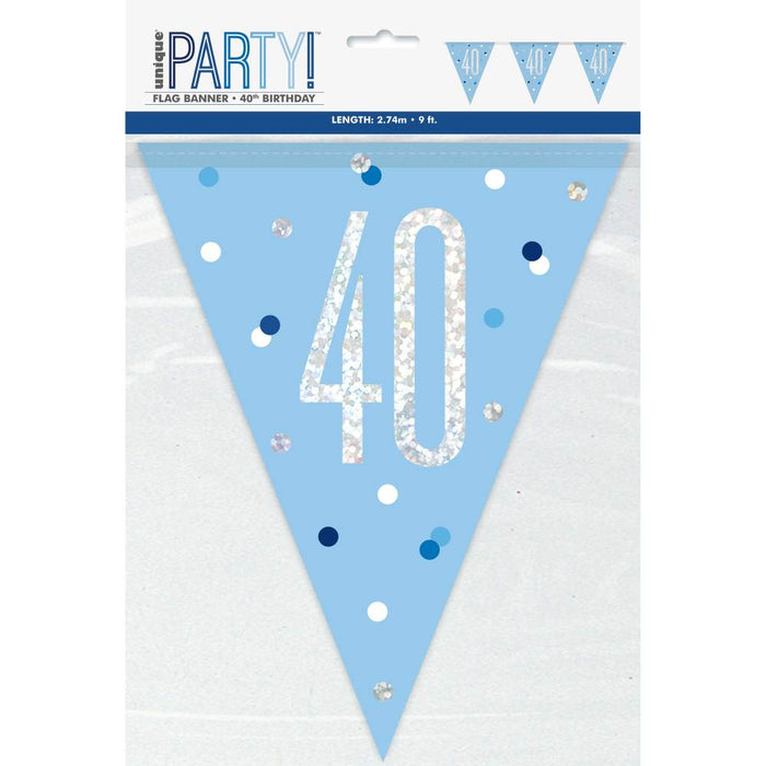 Flag Banner 40th Birthday Blue Glitz - Sweets 'n' Things