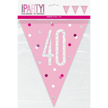 9ft Glitz Pink & Silver Prismatic Plastic Flag Banner 40