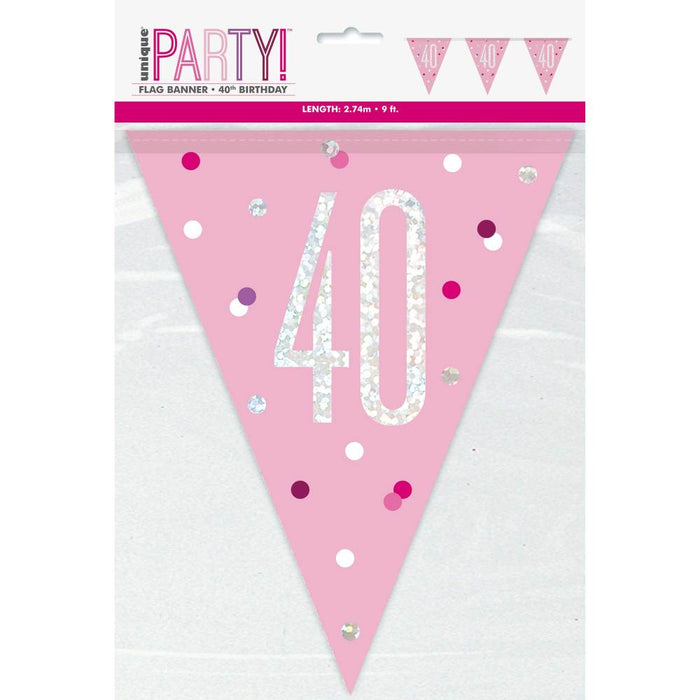 Flag Banner 40th Birthday Pink Glitz - Sweets 'n' Things
