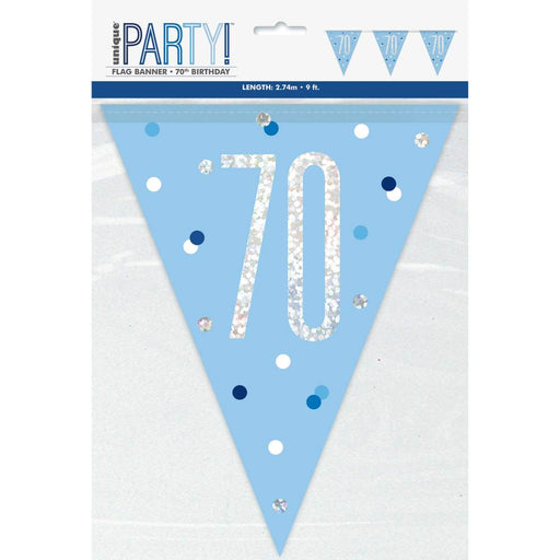 Flag Banner 70th Birthday Blue Glitz - Sweets 'n' Things