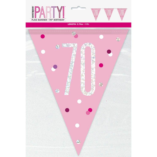 Flag Banner 70th Birthday Pink Glitz - Sweets 'n' Things