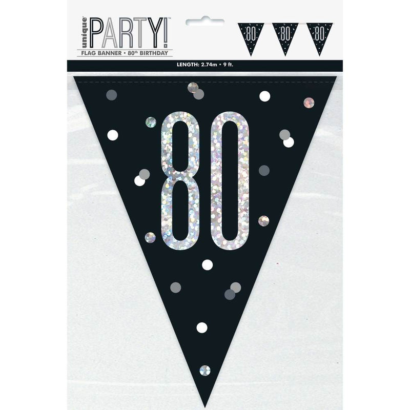 Flag Banner 80th Birthday Black Glitz - Sweets 'n' Things