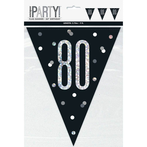 Flag Banner 80th Birthday Black Glitz - Sweets 'n' Things