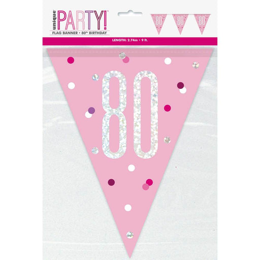 Flag Banner 80th Birthday Pink Glitz - Sweets 'n' Things