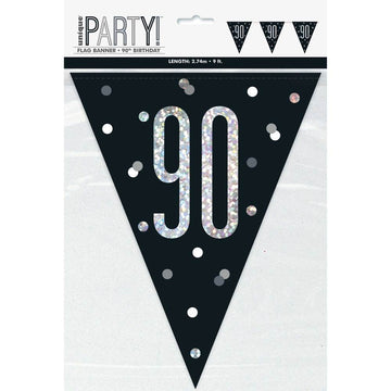 Flag Banner 90th Birthday Black Glitz