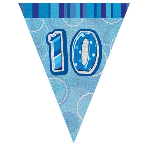 Flag Banner Happy 10th Birthday Blue holographic - Sweets 'n' Things