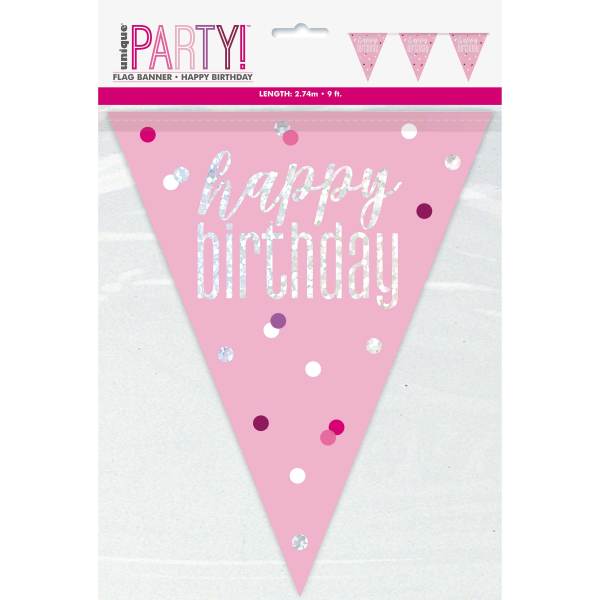 Flag Banner Pink Glitz "Happy Birthday" Foil - Sweets 'n' Things
