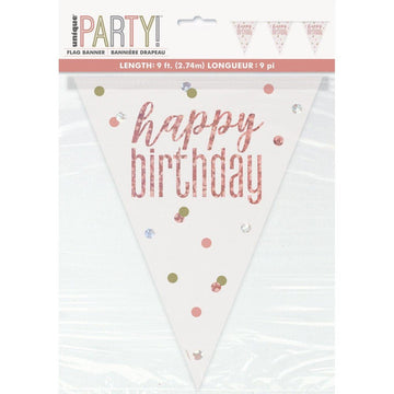Flag Banner Rose Gold Glitz "Happy Birthday" Foil