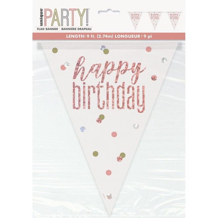 Flag Banner Rose Gold Glitz "Happy Birthday" Foil - Sweets 'n' Things