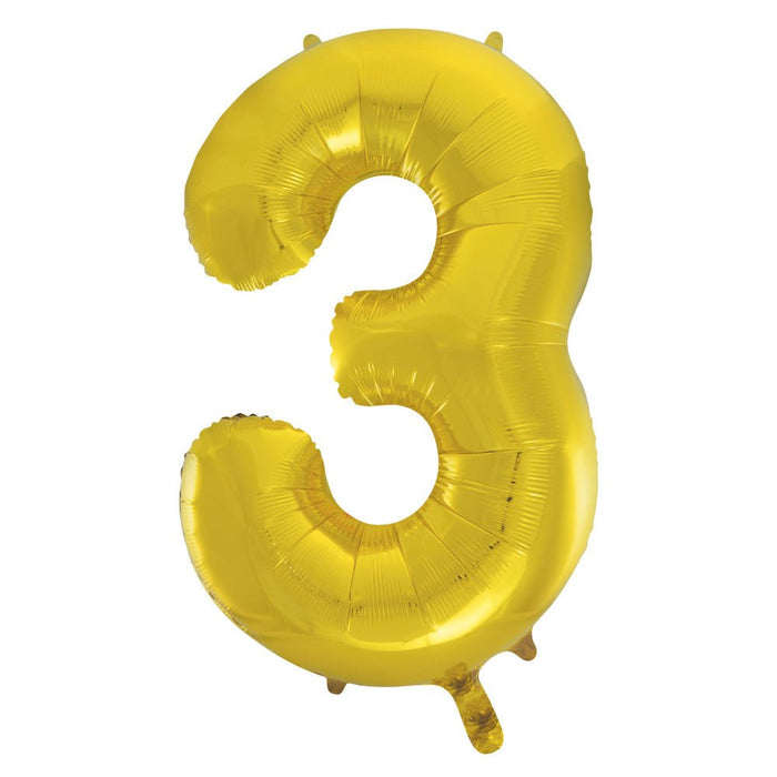 Gold Number 3 Giant Foil Helium Balloon 34" INFLATED - Sweets 'n' Things