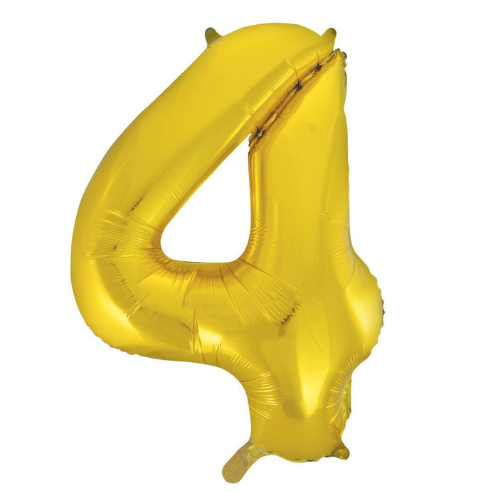Gold Number 4 Giant Foil Helium Balloon 34" INFLATED - Sweets 'n' Things