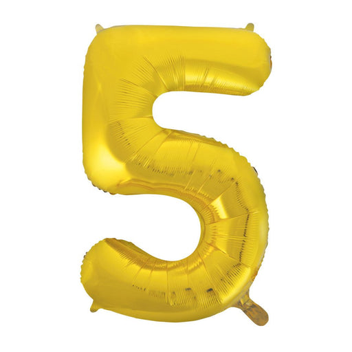 Gold Number 5 Giant Foil Helium Balloon 34" INFLATED - Sweets 'n' Things