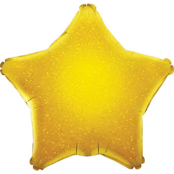 Gold Holographic Star Shape Foil Balloon (Optional Helium Inflation)