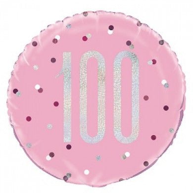 Happy 100th Birthday Pink Glitz Round Helium Filled Balloon (Inflated) - Sweets 'n' Things