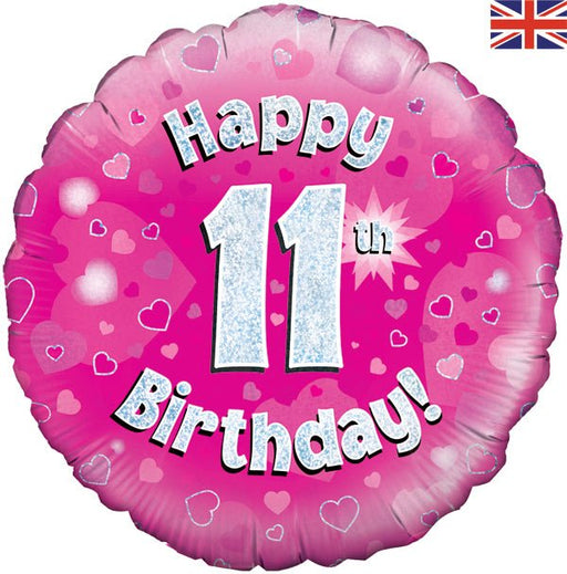 Happy 11th Birthday Pink Holographic 18" Balloon (Inflated) - Sweets 'n' Things