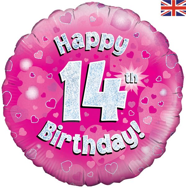 Happy 14th Birthday Pink Holographic Balloon (Inflated) - Sweets 'n' Things