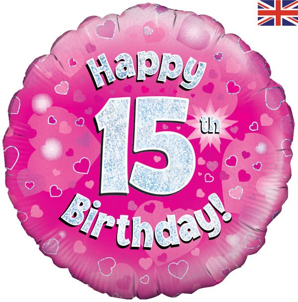 Happy 15th Birthday Pink Holographic Balloon - Sweets 'n' Things