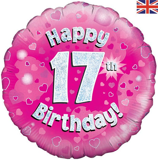 Happy 17th Birthday Pink Holographic Foil Balloon (Inflated) - Sweets 'n' Things