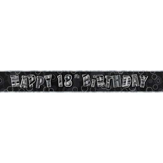 Happy 18th Birthday Banner Black and Silver Glitz - Sweets 'n' Things