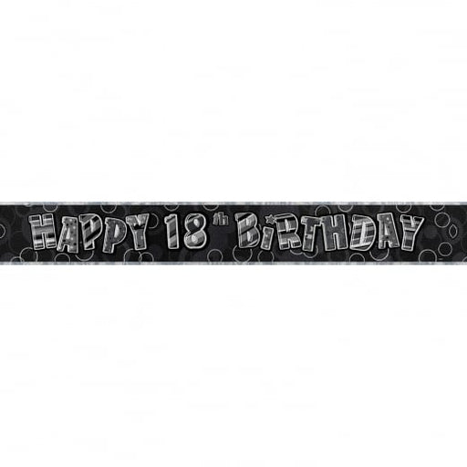 Happy 18th Birthday Banner Black and Silver Glitz - Sweets 'n' Things