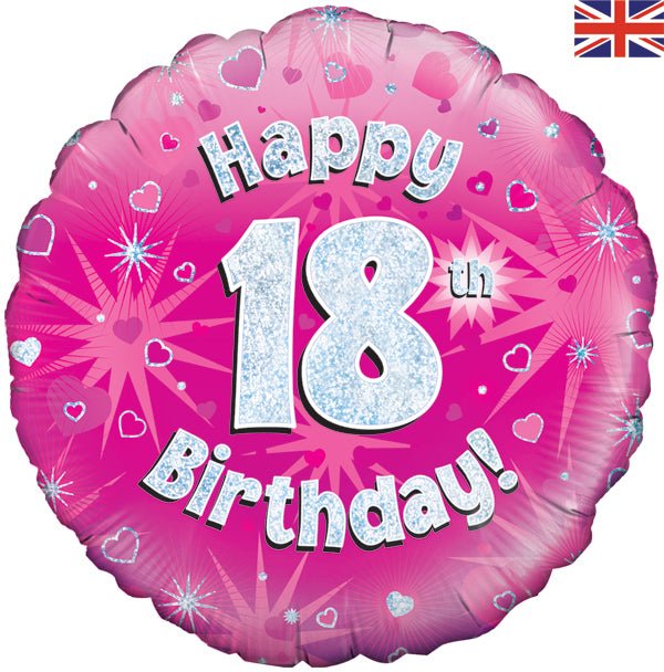 Happy 18th Birthday Pink Holographic 18" - Sweets 'n' Things