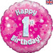 Happy 1st Birthday Pink Holographic Balloon (Inflated) - Sweets 'n' Things