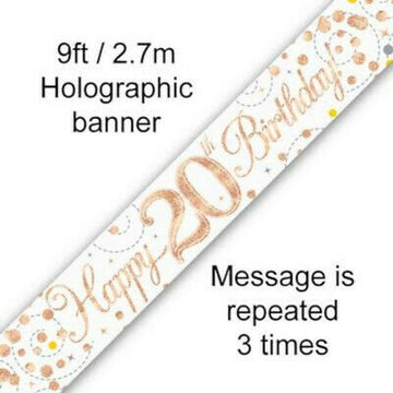 Happy 20th Birthday Banner Rose Gold