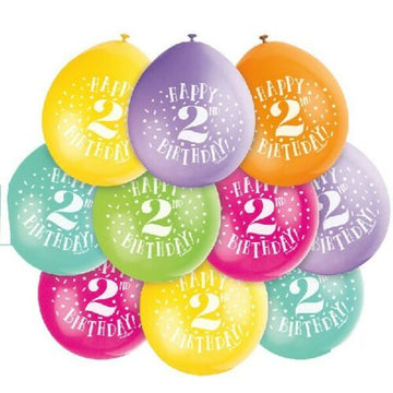 Happy 2nd Birthday Balloons 9" Latex Assorted 10 Pack