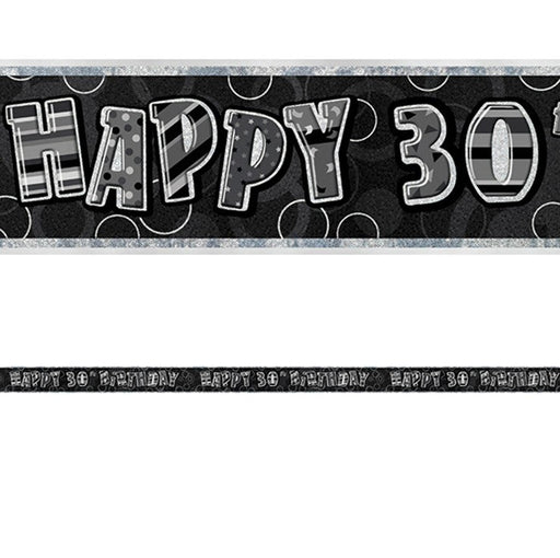 Happy 30th Birthday Banner Black and Silver Glitz - Sweets 'n' Things