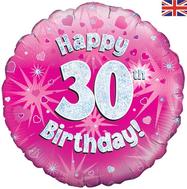 Happy 30th Birthday Pink Holographic Balloon (Helium Inflated) - Sweets 'n' Things