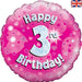 Happy 3rd Birthday Pink 18" Holographic Foil Balloon (Inflated) - Sweets 'n' Things