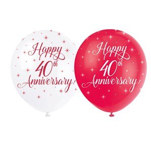 Happy 40th Anniversary (Ruby) Latex Balloon x 5 (Optional Inflation)