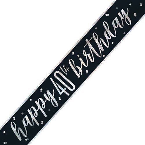 Happy 40th Birthday Banner Black and Silver Glitz - Sweets 'n' Things