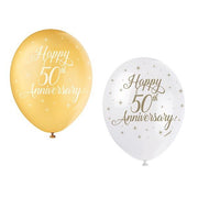 Happy 50th Anniversary (Golden) Latex Balloon x 5 (Optional Inflation) - Sweets 'n' Things