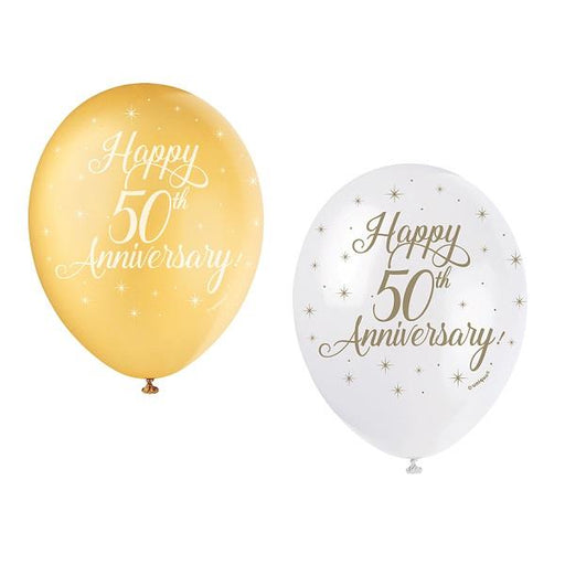 Happy 50th Anniversary (Golden) Latex Balloon x 5 (Optional Inflation) - Sweets 'n' Things