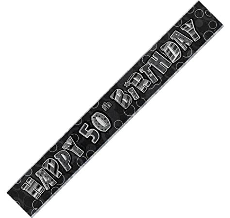 Happy 50th Birthday Banner Black and Silver Glitz - Sweets 'n' Things