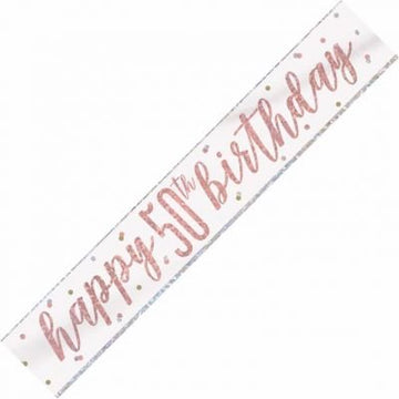 Happy 50th Birthday Rose Gold Banner 9ft