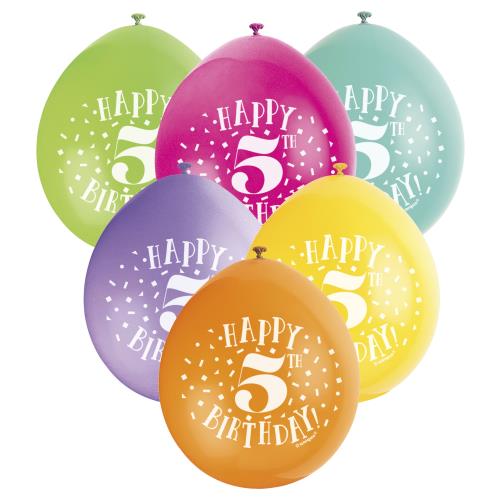 Happy 5th Birthday Balloons 9" Latex Assorted 10 Pack - Sweets 'n' Things