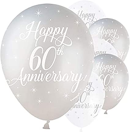 Happy 60th Anniversary (Diamond) Latex Balloon x 5 (Optional Inflation) - Sweets 'n' Things