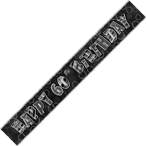 Happy 60th Birthday Banner Black and Silver Glitz - Sweets 'n' Things