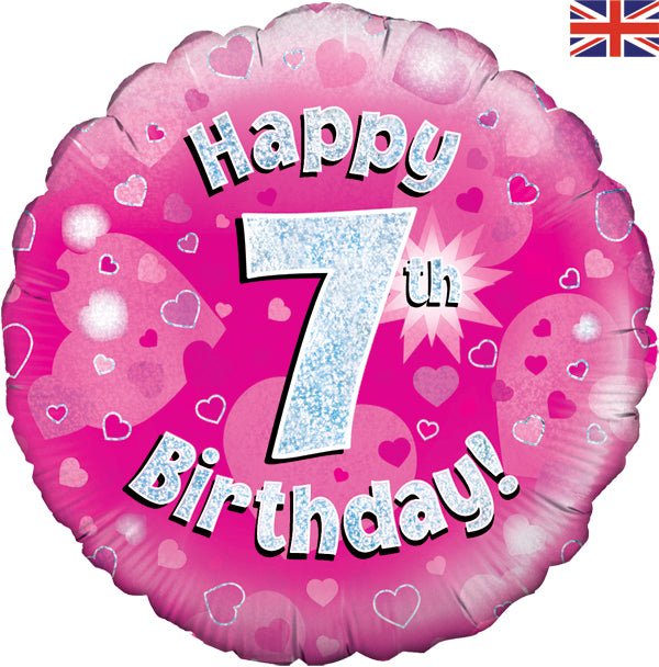 Happy 7th Birthday Pink Holographic Balloon (Inflated) - Sweets 'n' Things